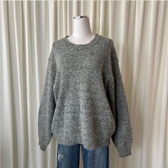 Vintage 90s Lands' End Green Marled Wool Crewneck Sweater |Cozy Grandpacore Knit - Picture 5 of 10